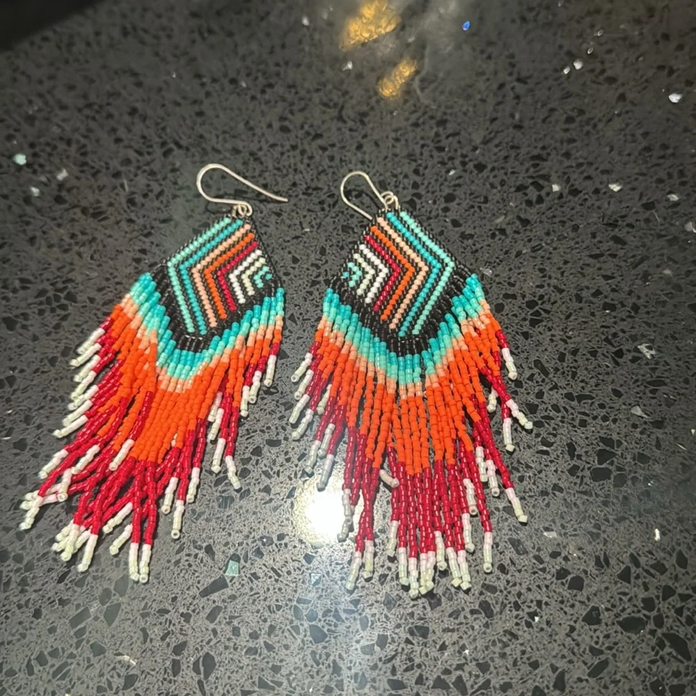 Beaded Fringe Earrings - Picture 3 of 3